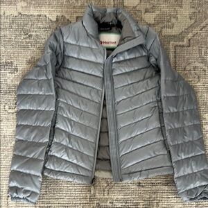 Marmot Silver Puffer Jacket with Quilted Design and Insulation